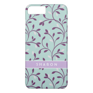 Cute pastel turquoise floral pattern monogram Case-Mate iPhone case
