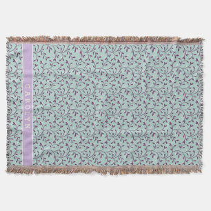 Cute pastel turquoise floral pattern monogram throw blanket