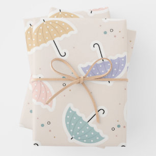 Cute Pastel Umbrella Pattern Wrapping Paper Sheet