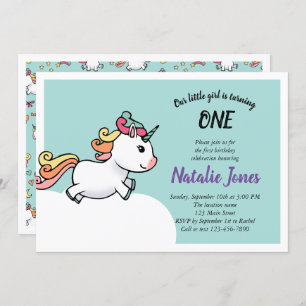 Cute pastel unicorn 1st birthday invitation