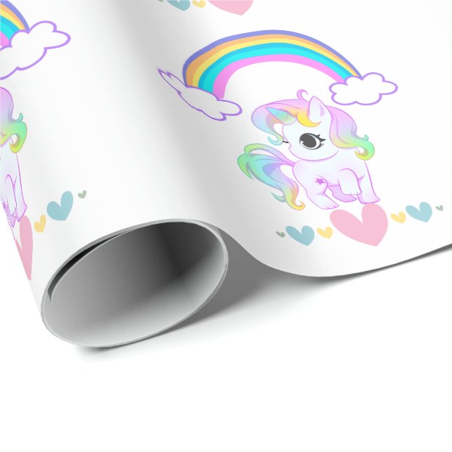 Cute pastel unicorn and rainbow design wrapping pa wrapping paper (Roll Corner)