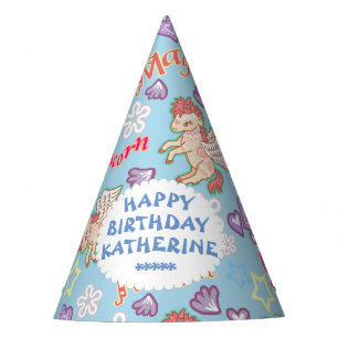 Cute Pastel Unicorn Blue. Party Hat