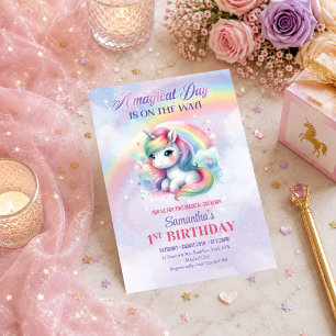 Cute Pastel Unicorn Girl Birthday Magical Day Invitation