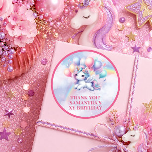 Cute Pastel Unicorn Girl Birthday Magical Day Stic Classic Round Sticker