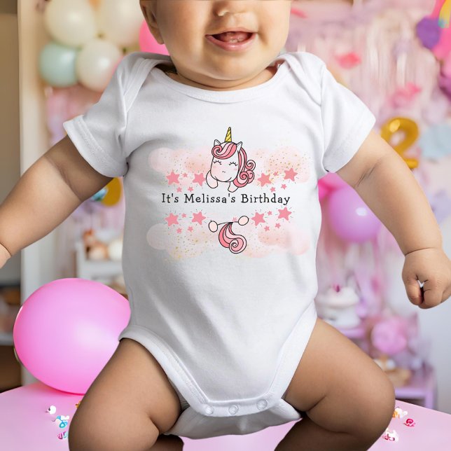 Cute Pastel Unicorn & Rainbow Birthday Party Baby Bodysuit (Creator Uploaded)