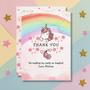 Cute Pastel Unicorn & Rainbow Birthday Thank You Card