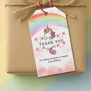 Cute Pastel Unicorn & Rainbow Birthday Thank You Gift Tags