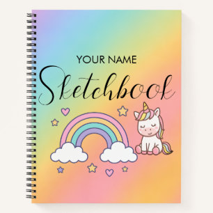 Cute Pastel Unicorn Rainbow Custom Name Notebook