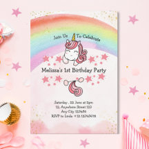 Cute Pastel Unicorn & Rainbow First Birthday Party