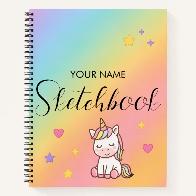 Cute Pastel Unicorn Rainbow Personalized Notebook (Front)
