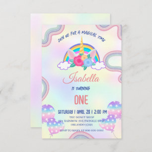 Cute pastel Unicorns Rainbow Birthday Party Thank You Card