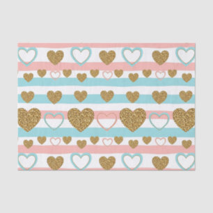 Cute Pastel Valentine Heart Stripe Gold Accents Tissue Paper