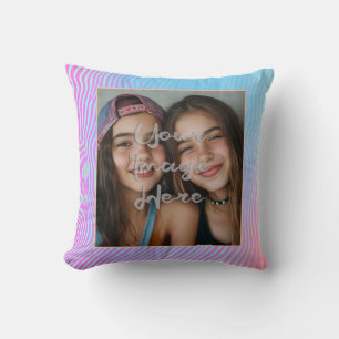Cute Pastel Vaporwave Stripe Photo Border Cushion