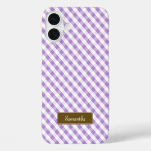 Cute Pastel Violet Gingham Pattern iPhone 16 Plus Case