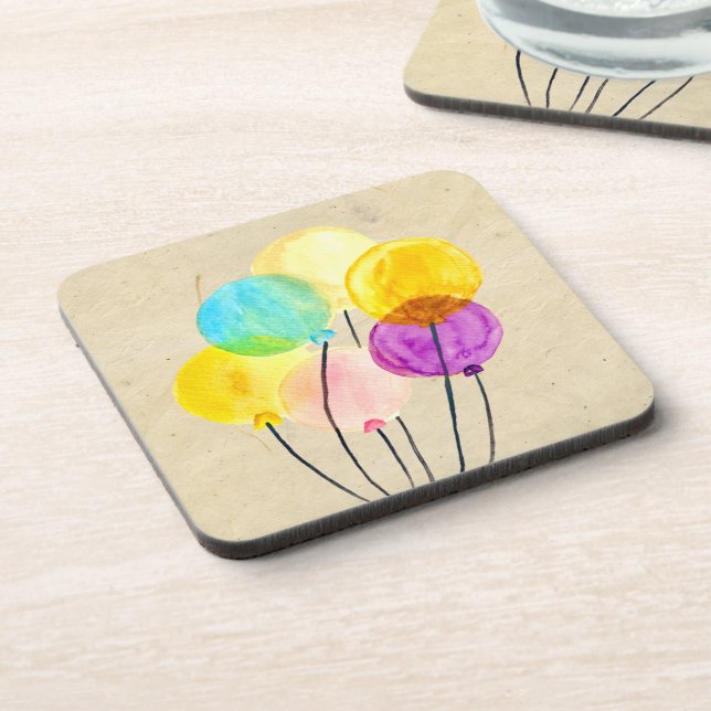 Cute pastel watercolor balloons coaster (Left Side)