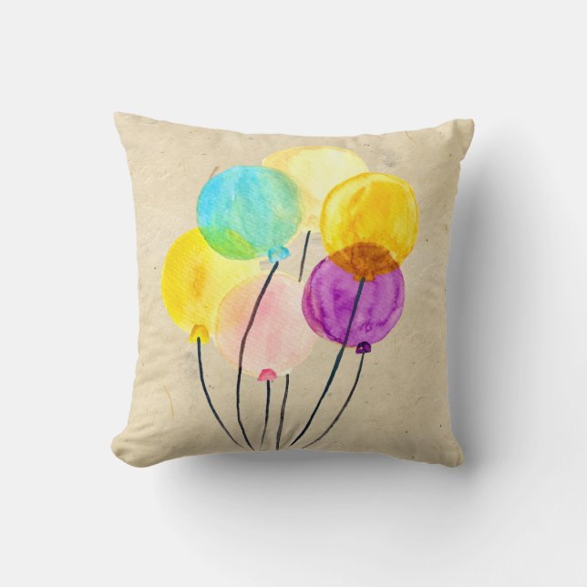 Cute pastel watercolor balloons cushion (Front)