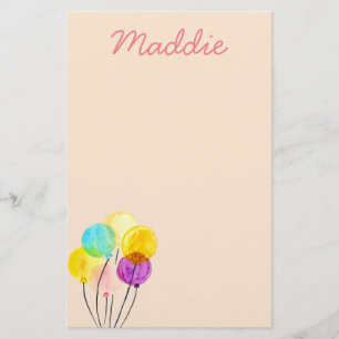 Cute pastel watercolor balloons stationery