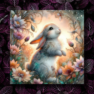 Cute Pastel Watercolor Bunny Flowers Easter Holiday Card