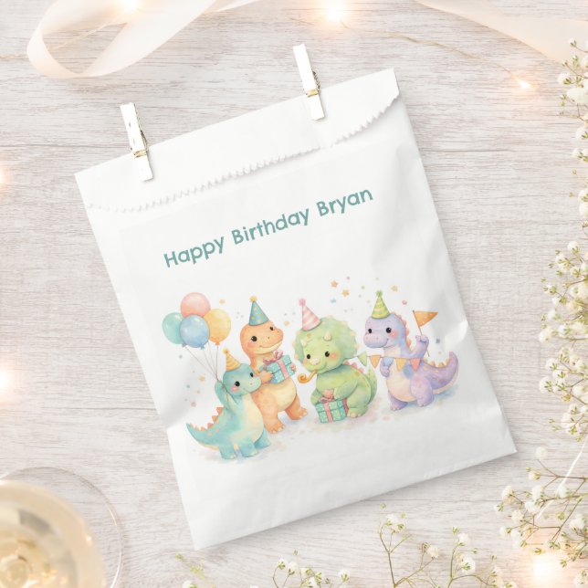Cute Pastel Watercolor Dinosaurs Birthday Favour Bags (Clipped)