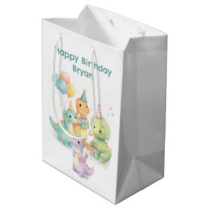 Cute Pastel Watercolor Dinosaurs Birthday Medium Gift Bag