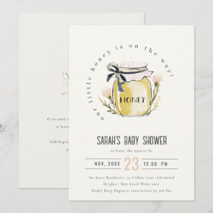 Cute Pastel Watercolor Honey Jar Baby Shower Invitation