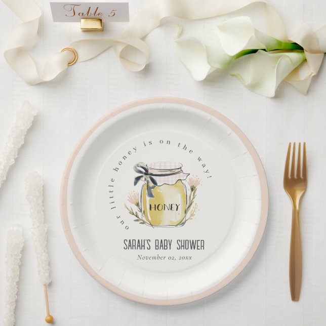 Cute Pastel Watercolor Honey Jar Baby Shower Paper Plate (Wedding)