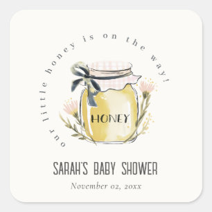 Cute Pastel Watercolor Honey Jar Baby Shower Square Sticker