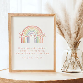 Cute Pastel Watercolor Rainbow Baby Diaper Raffle Poster