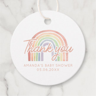 Cute Pastel Watercolor Rainbow Baby Shower Favour Tags