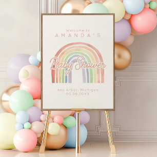 Cute Pastel Watercolor Rainbow Baby Shower Welcome Poster