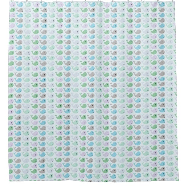 Cute Pastel Whale Pattern Shower Curtain (Front)