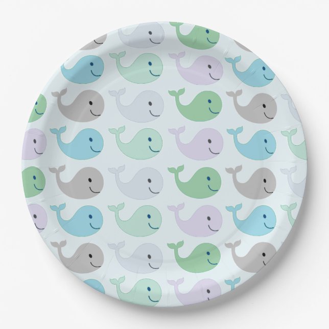 Cute Pastel Whales Pattern Paper Plate (Front)