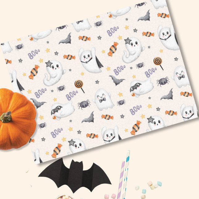 Cute Pastel White Boo Ghost Halloween  Tissue Paper (Creator Uploaded)