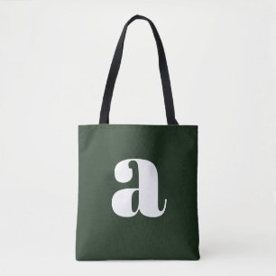 Cute Pastel White Green Monogram Retro Lettering Tote Bag