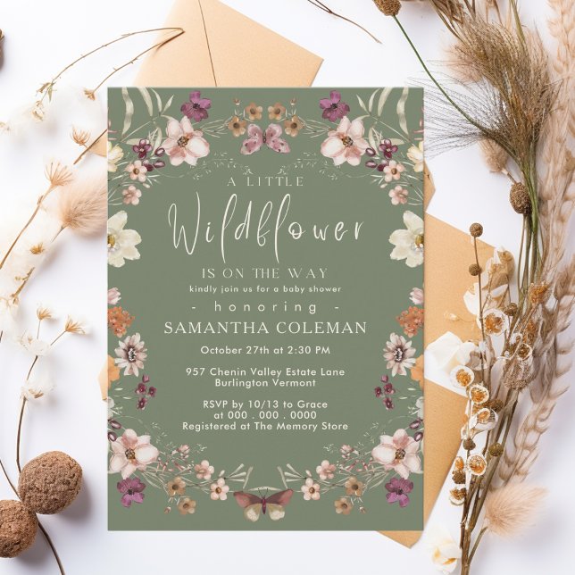 Cute Pastel Wildflower Sage Green Baby Shower Invitation (Creator Uploaded)