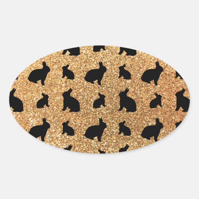 Cute pastel yellow bunny glitter pattern oval sticker (Front)