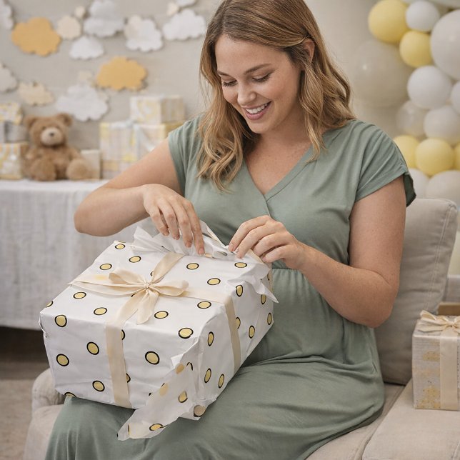 Cute Pastel Yellow Dots with Thick Black Borders  Wrapping Paper (A fun wrapping paper with a yellow circle pattern)