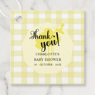 Cute Pastel Yellow Gingham Baby Shower Favour Tags