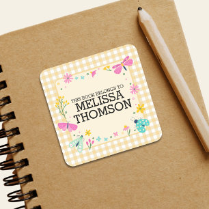 Cute Pastel Yellow Pink Floral Girls Name   Square Sticker