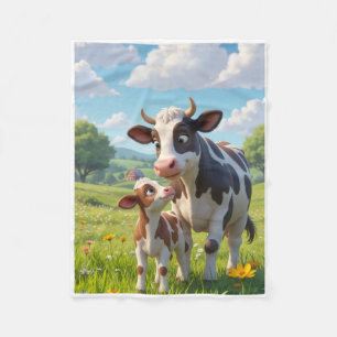 Cute Pastoral Cows Grazing In Bright Green Pasture Fleece Blanket
