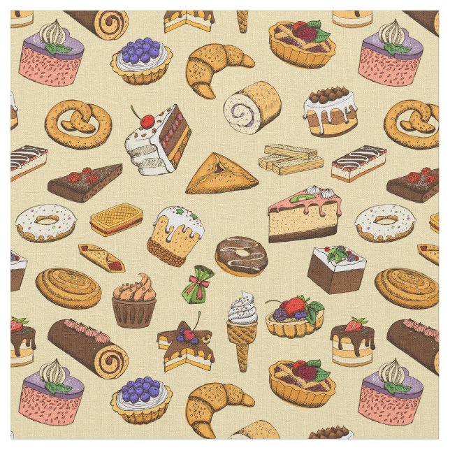 Cute Pastries Pattern Fabric (Close Up)