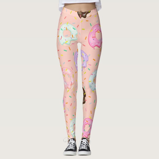 Cute pastry bakery shop Sprinkles Doughnuts patter Leggings (Front)