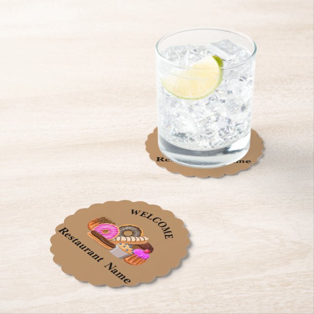 Cute pastry bakery shop welcome Doughnut Personali Paper Coaster (Insitu)