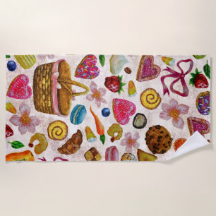 Cute Pastry Confections Sweets Beach Towel