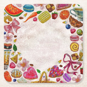 Cute Pastry Confections Sweets Square Paper Coaster