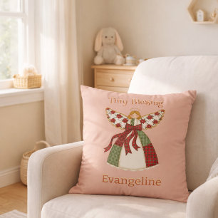 Cute Patchwork Angel – Personalised Baby Cushion