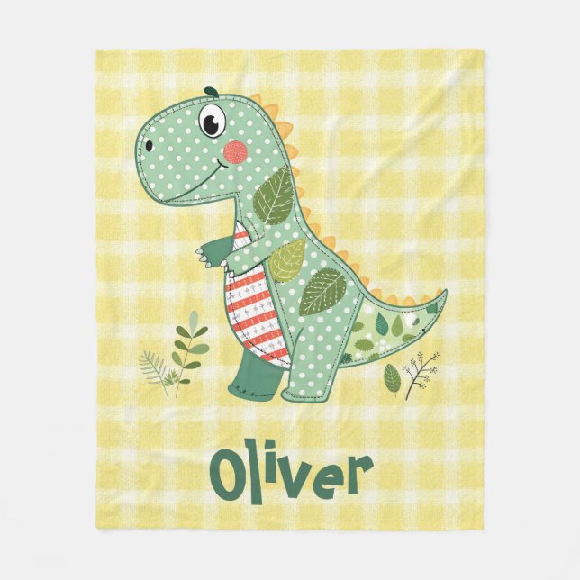 Cute Patchwork Baby Dinosaur Fleece Blanket (Front)