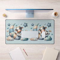 Cute Patchwork Cow Over Moon with Stars