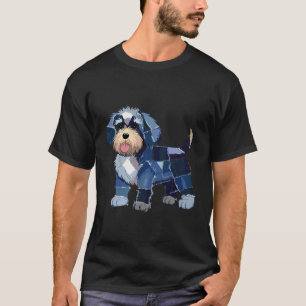 Cute Patchwork Denim Puppy Dog Art Dog Print Denim T-Shirt