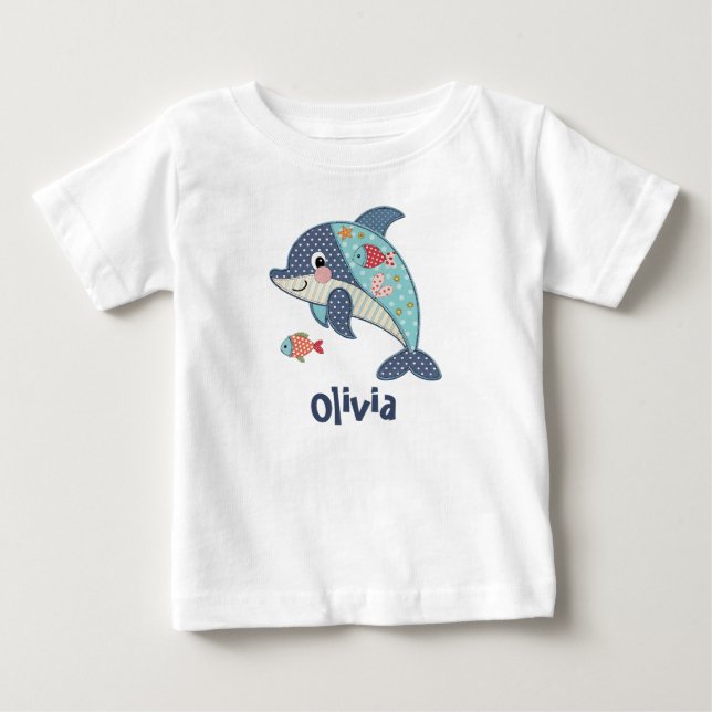 Cute Patchwork Dolphin Baby T-Shirt (Front)